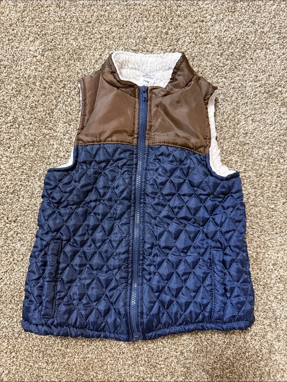 Baby Essentials Navy and Brown Quilted Kids Vest